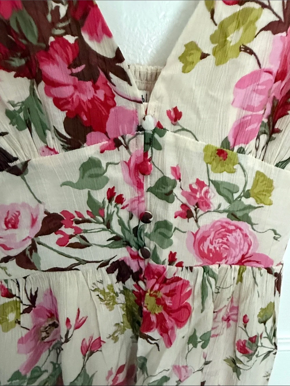 Abercrombie & Fitch Beige Floral Maxi Dress with Pink and Green